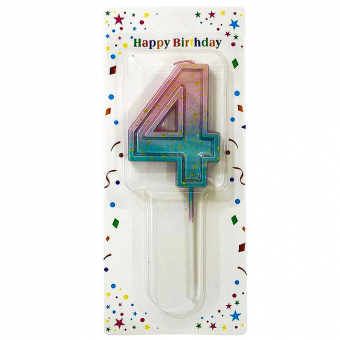 Купить Свеча-цифра в торт «4» с градиентом и золотой поталью 7 см оптом